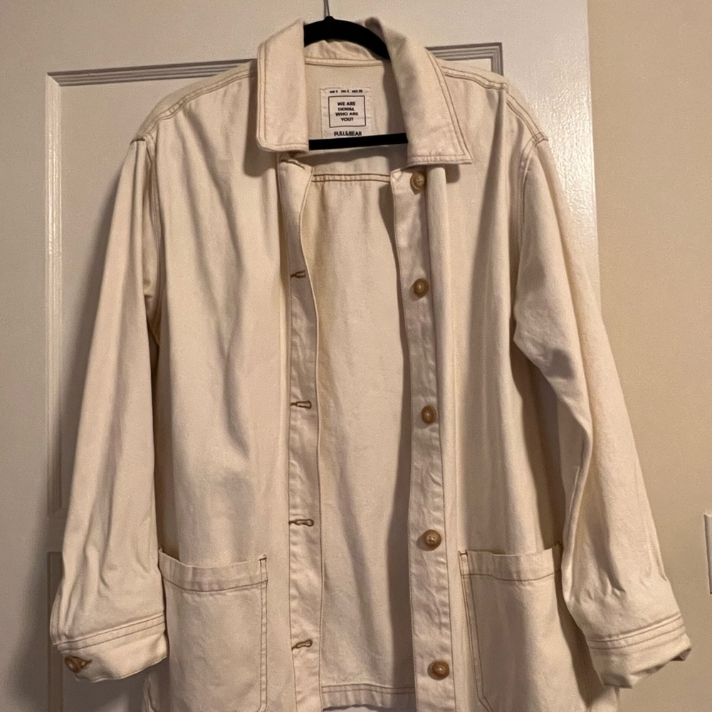Pull & Bear White Denim Chore Coat